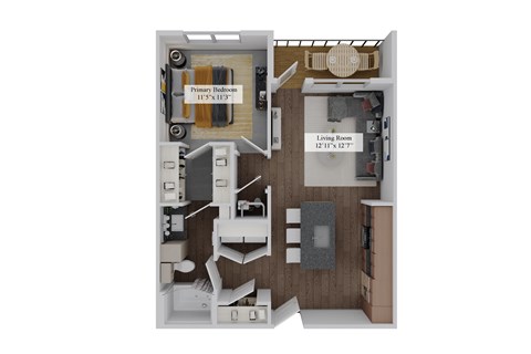 Floor plan for 1 bed, 1 bath, 725 sqft